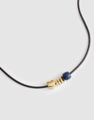 Semiprecious Charm Leather Choker Necklace DARK CAROB