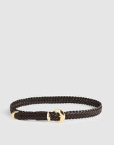Domed-Buckle Wide Belt in Woven Leather COFFEE BEAN