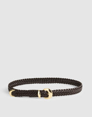 Domed-Buckle Wide Belt in Woven Leather COFFEE BEAN