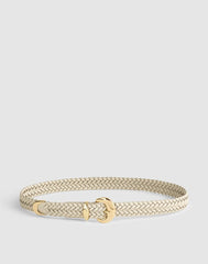 Domed-Buckle Wide Belt in Woven Leather VINTAGE MUSLIN