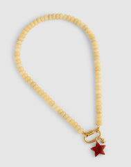 Semiprecious Beaded Carabiner Charm Necklace PALE MARZIPAN