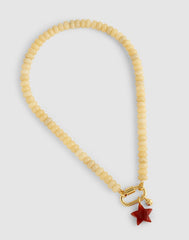 Semiprecious Beaded Carabiner Charm Necklace PALE MARZIPAN