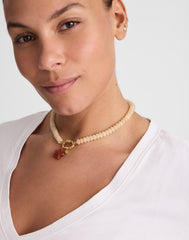 Semiprecious Beaded Carabiner Charm Necklace PALE MARZIPAN
