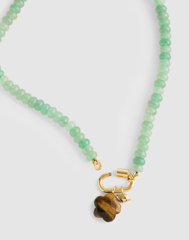 Semiprecious Beaded Carabiner Charm Necklace ANTIQUE JADE