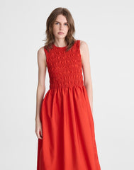 The Embroidered Melody Smocked Midi Dress WILD POPPY
