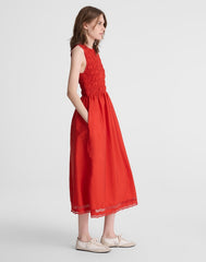 The Embroidered Melody Smocked Midi Dress WILD POPPY