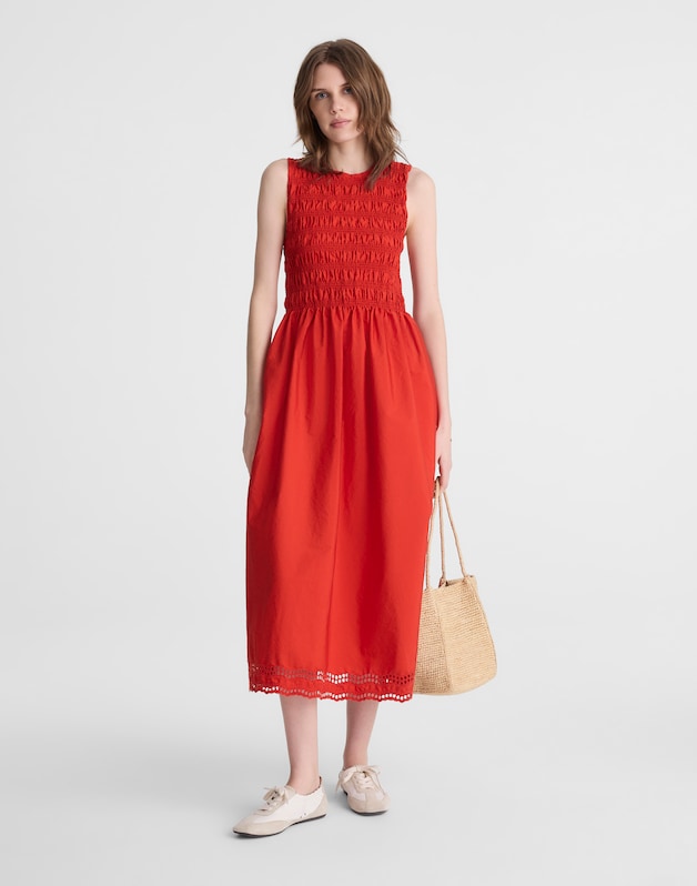 The Embroidered Melody Smocked Midi Dress WILD POPPY