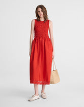 The Embroidered Melody Smocked Midi Dress WILD POPPY