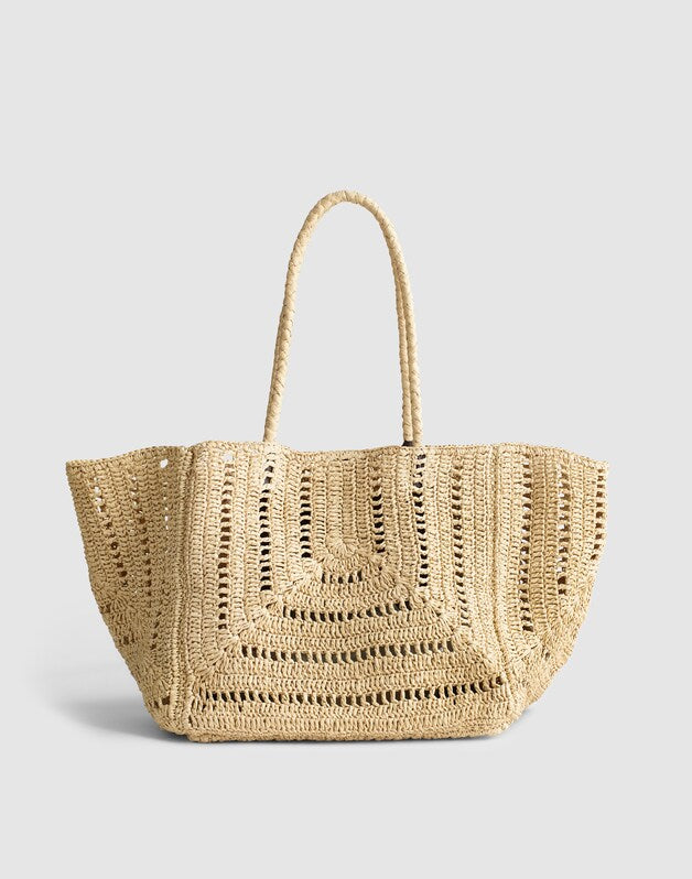 The Shopper Tote in Eyelet Raffia NATURAL
