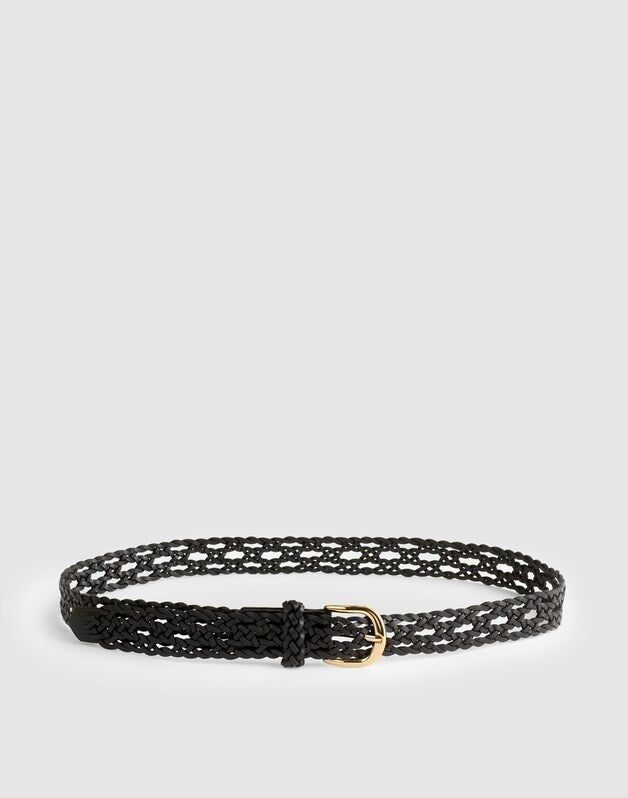 Open-Weave Wide Belt in Leather TRUE BLACK