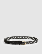 Open-Weave Wide Belt in Leather TRUE BLACK