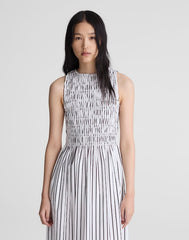 Boatneck Smocked Midi Dress WHITE