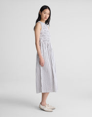 Boatneck Smocked Midi Dress WHITE