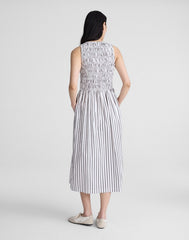 Boatneck Smocked Midi Dress WHITE