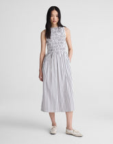 Boatneck Smocked Midi Dress WHITE