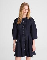 Sculptural-Sleeve Pleated Mini Dress CLASSIC NAVY