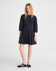 Sculptural-Sleeve Pleated Mini Dress CLASSIC NAVY