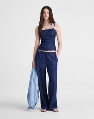 Denim Ruched Squareneck Tank NOSTALGIC BLUE