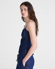 Denim Ruched Squareneck Tank NOSTALGIC BLUE