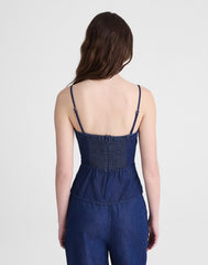 Denim Ruched Squareneck Tank NOSTALGIC BLUE