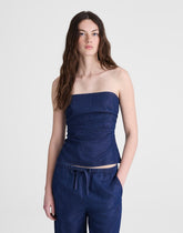 Denim Ruched Squareneck Tank NOSTALGIC BLUE