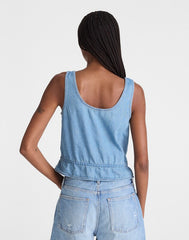 Airy Denim Scoopneck Peplum Top LIDO WASH