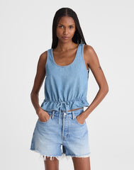 Airy Denim Scoopneck Peplum Top LIDO WASH