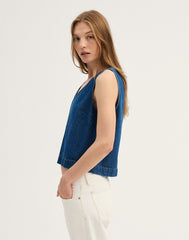 Denim V-Neck Shell Top MARINA BLUE