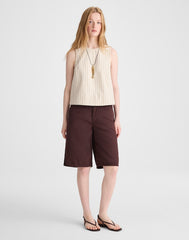 Denim Boxy Shell Top KHAKI SAND STRIPE