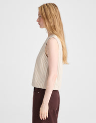 Denim Boxy Shell Top KHAKI SAND STRIPE