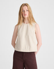 Denim Boxy Shell Top KHAKI SAND STRIPE