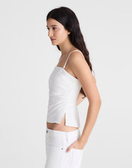 Airy Denim Ruched Squareneck Tank in Tile White TILE WHITE