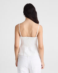 Airy Denim Ruched Squareneck Tank in Tile White TILE WHITE