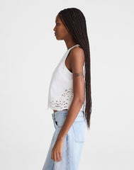 Denim Eyelet Shell Top in Tile White TILE WHITE
