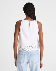 Denim Eyelet Shell Top in Tile White TILE WHITE