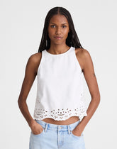 Denim Eyelet Shell Top in Tile White TILE WHITE