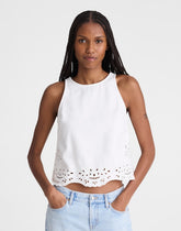 Denim Eyelet Shell Top in Tile White TILE WHITE