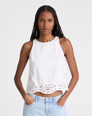 Denim Eyelet Shell Top in Tile White TILE WHITE