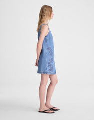 Denim Embroidered Mini Dress WORN MID INDIGO
