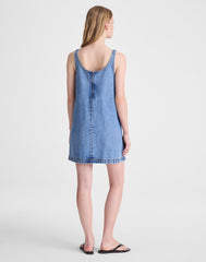 Denim Embroidered Mini Dress WORN MID INDIGO