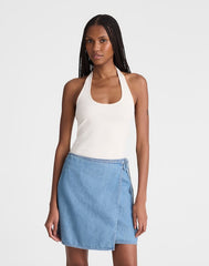 Airy Denim Wrap Mini Skirt LIDO WASH