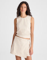 Denim Wrap Mini Skort KHAKI SAND STRIPE