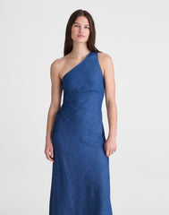Denim One-Shoulder Maxi Dress MARINA BLUE