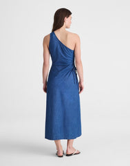 Denim One-Shoulder Maxi Dress MARINA BLUE