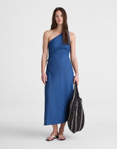 Denim One-Shoulder Maxi Dress MARINA BLUE