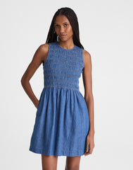 The Denim Melody Smocked Mini Dress COVE WASH