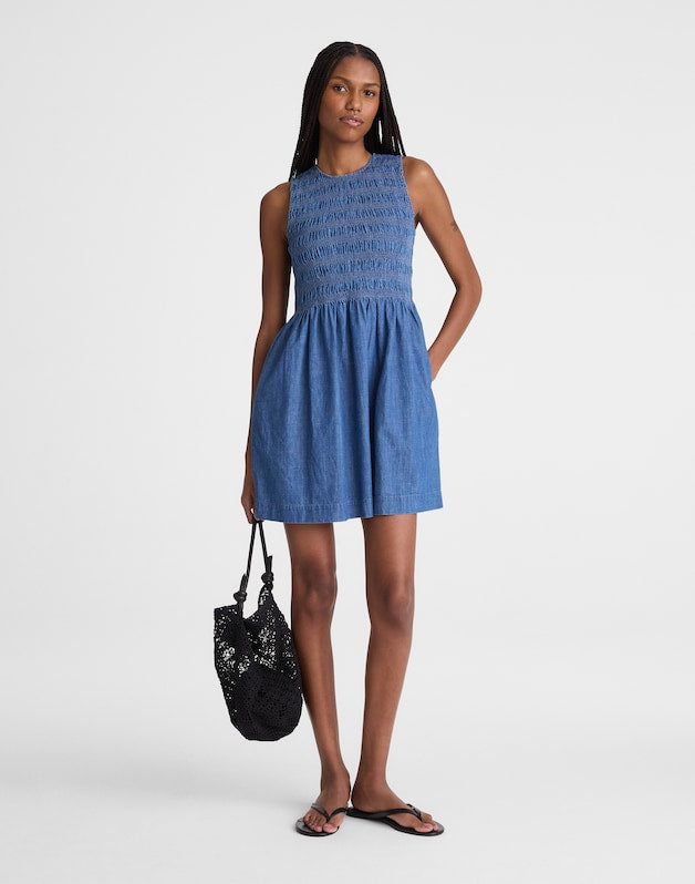 The Denim Melody Smocked Mini Dress COVE WASH