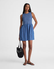 The Denim Melody Smocked Mini Dress COVE WASH