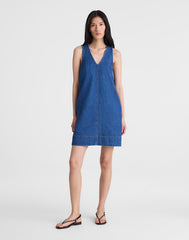 Denim V-Neck Sleeveless Mini Dress MARINA BLUE