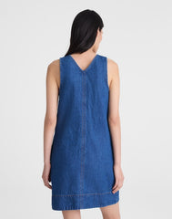 Denim V-Neck Sleeveless Mini Dress MARINA BLUE